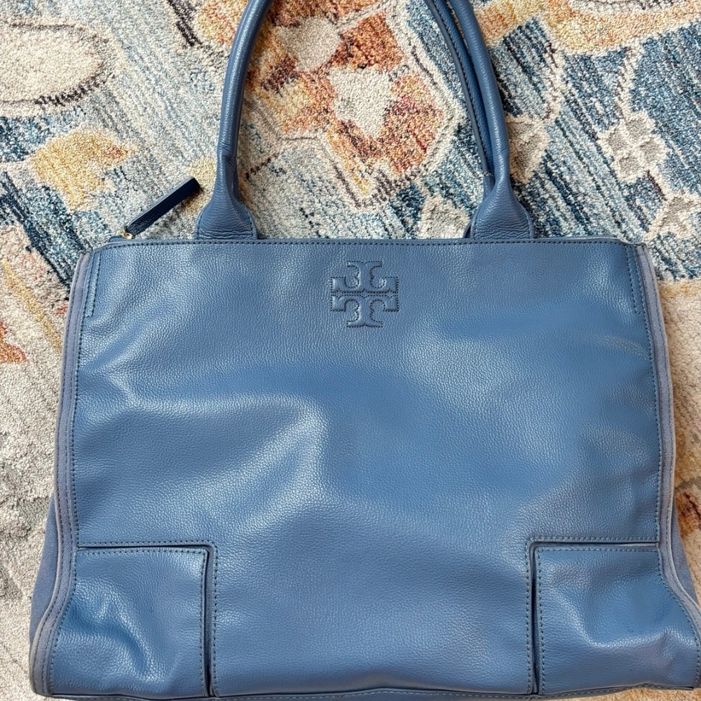 Tory Burch Blue Leather Tote Bag